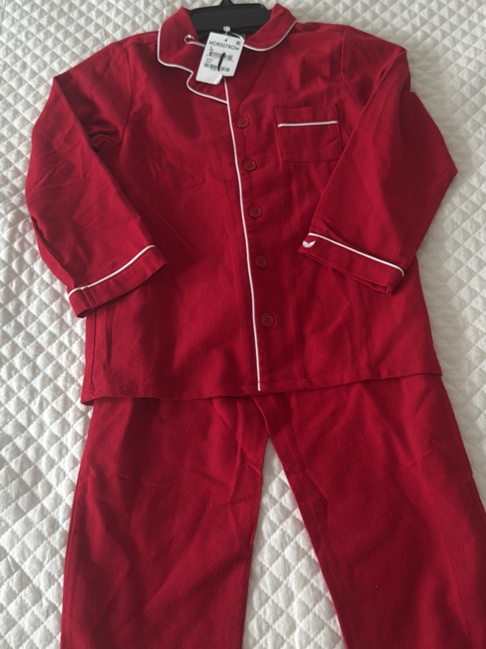 Petite Plume Red Fleece Pajama Set with White Piping